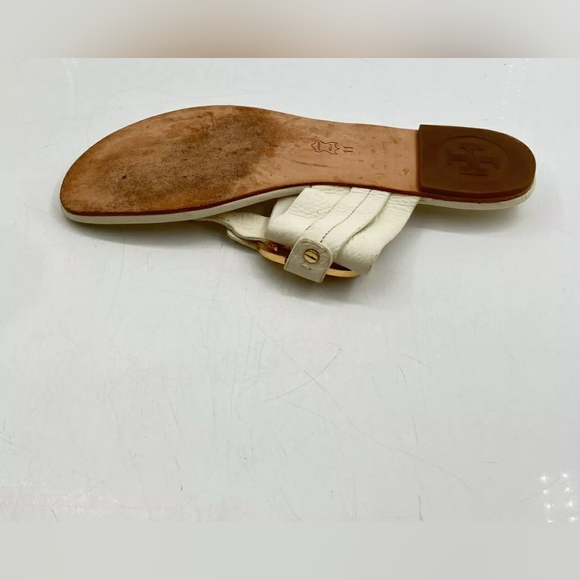 TORY BURCH Amanda ivory PEBBLE LEATHER FLAT THONG SANDALS - SIZE 11M - Picture 8 of 9